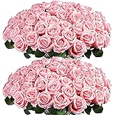 Auihiay 60PCS Pink Roses, Artificial Roses, Velvet Silk Fake Roses, Realistic Pink Artificial Flowers for Wedding Centerpieces, Bridal Bouquets, Home Decor, Anniversary, Valentine's Day Decorations