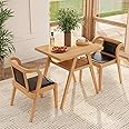 PADMA HOUSE Bistro Stacking Table Chair Set of 3, Wood Leather Small Dining Table & Chair Set, Nesting Table Chair Set for Tavern, Balcony, Dining, Indoor, Patio-Nature+Black