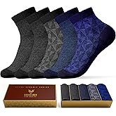 Mens Ankle Socks, Premium Quality Bamboo Rayon Ankle Socks, Patterned, 5 Pairs, Gift Box, Size 8-14