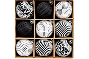 DECOR BY HANNAH DecorbyHannah Christmas Ornaments, 9ct 80mm Large Black White Christmas Tree Decorations, Shatterproof Decorative Boho Ball Ornaments for Christmas Tree, Home Decor
