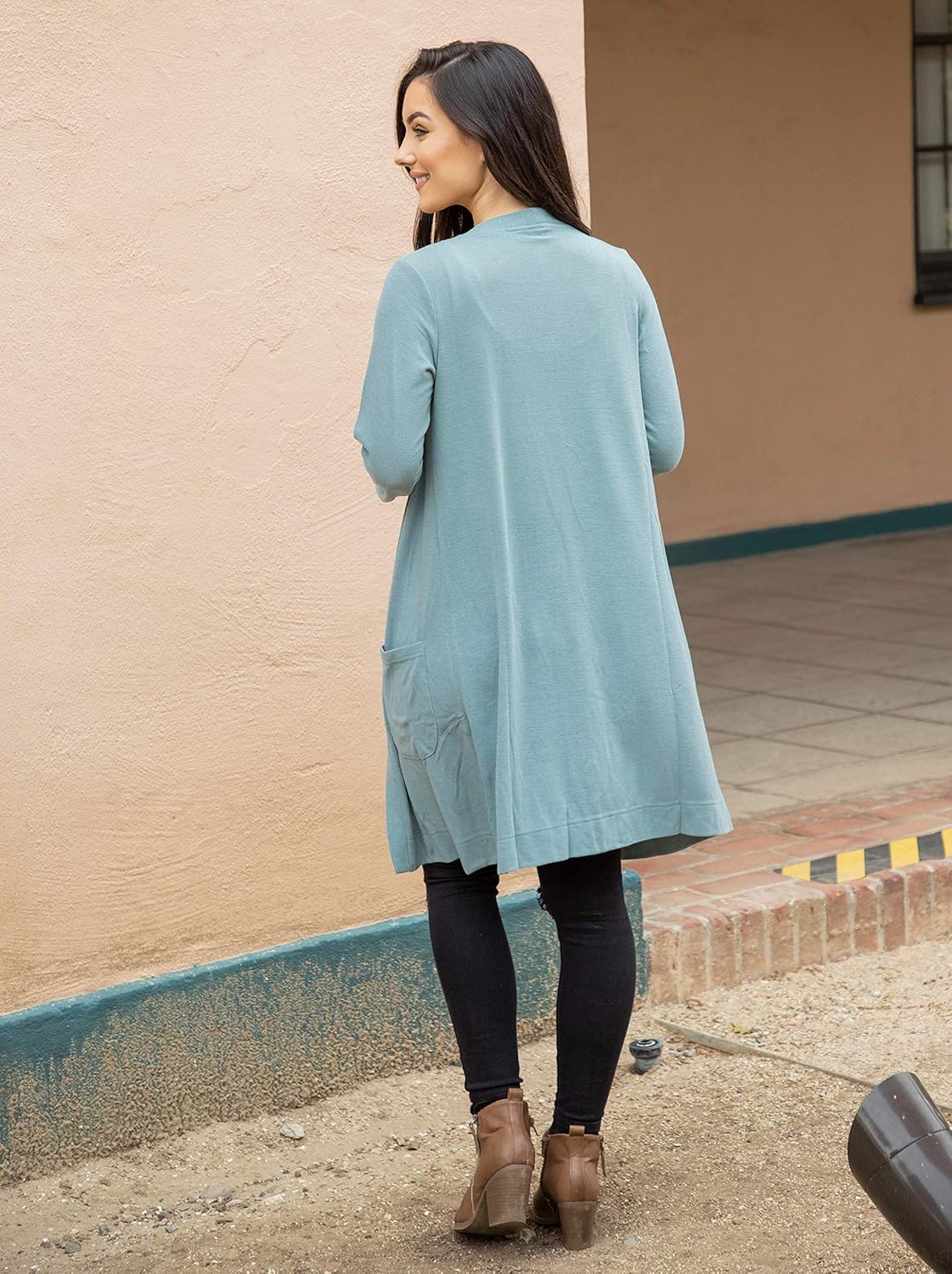 Tickled Teal Women’s Soft Long Sleeve Pocket Cardigan at  Women’s Clothing store