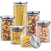 JoyJolt Kitchen Canister Set. 6 Glass Jars with Lids (Stainless Steel) Lids. Airtight Food Storage Containers for Pantry or Counter. Versatile Pantry Organization, Sugar Container or Cereal Canisters