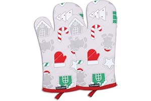 AMOUR INFINI Oven Mitts, Christmas Fun Design, Oven Mitts Heat Resistant, Made of 100% Cotton, Eco-Friendly & Safe, Set of 2, Oven Mitt Size 7 x 13 Inches, Machine Washable, Kitchen Oven Mitts