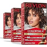 Revlon ColorSilk with Bond Repair Complex, Brown Permanent Hair Color, 100% Gray Coverage, Ammonia Free Hair Dye, Vegan Keratin, 43 Medium Golden Brown (Pack of 3)
