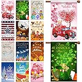 Shimeyao 12 Pack 28 x 40 Inch Valentines Seasonal Flags for Outside St. Patricks Day Easter Large Holiday Yard Flags Garden Lawn Double Sided Seasonal Flag Polyester Festive Set for Outdoor