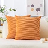 Home Brilliant Orange Cushions Cover 20x20 Set of 2 Corduroy Sneak Zipper