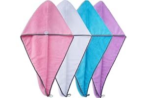 POLYTE Microfiber Hair Turban Wrap Drying Towel, 12 x 28 in, 4 Pack (Blue,Pink,Purple,White)