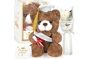 Sawowkuya Graduation Gifts Set Class of 2024 Graduation Stuffed Teddy Bear with Soap Artificial Flower Congrats Grad Card and Graduation Box with Window Graduation Gifts for Her Him (White)