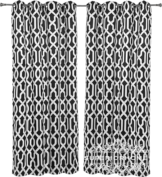 Amazon Com Set Of 2 Gold Grommet Semi Blackout Curtain Black