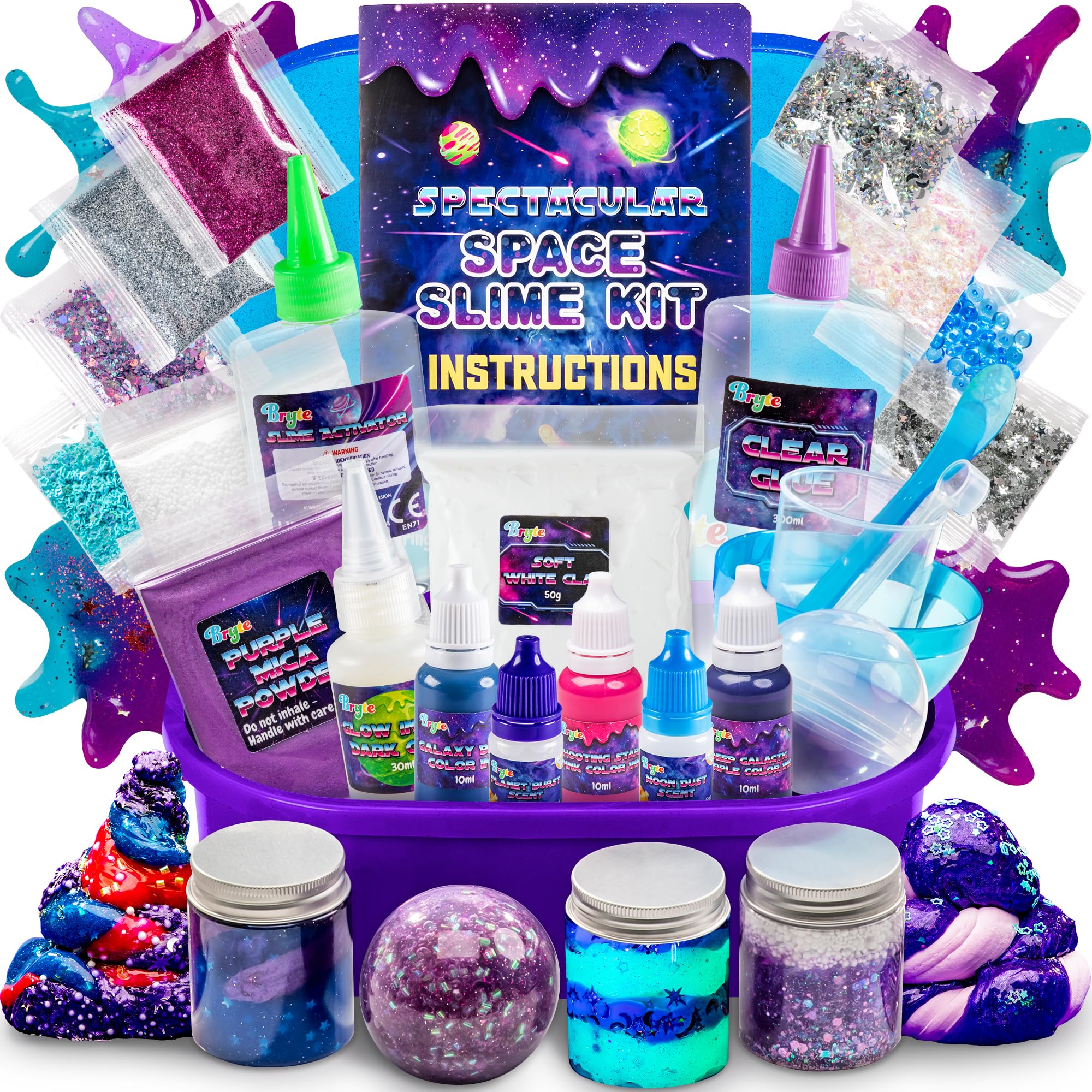 Photo 1 of Bryte Spectacular Space Slime Kit - Multicolor DIY Slime for Kids Ages 8-12 - Glow in The Dark & Cosmic Glitter with Fun Add-Ins