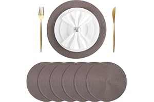 BAOFIN Placemats Set of 6, Round Placemats for Dining Table, Washable Woven Non-Slip Fall Placemats 15 inch, Brown