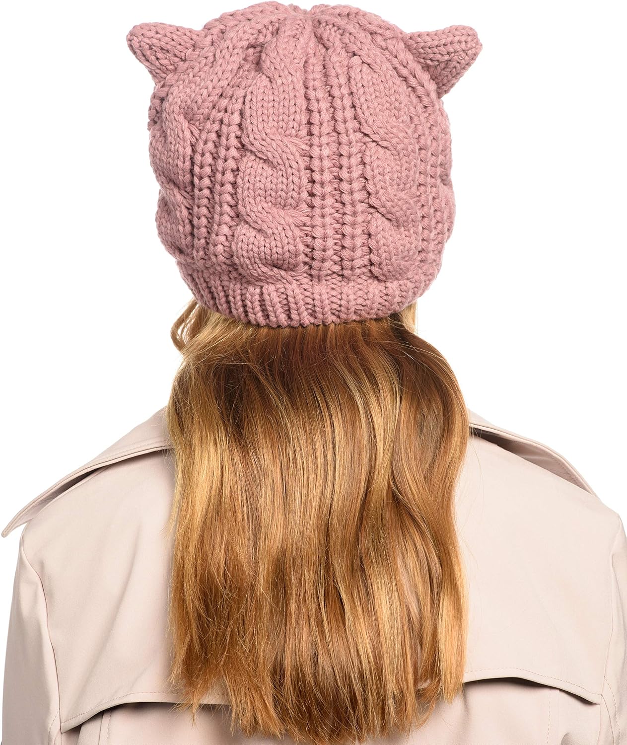 Women S Double Pom Pom Beanie Warm Winter Knit Hat Cute Animal Look A Pink At Amazon Women S Clothing Store