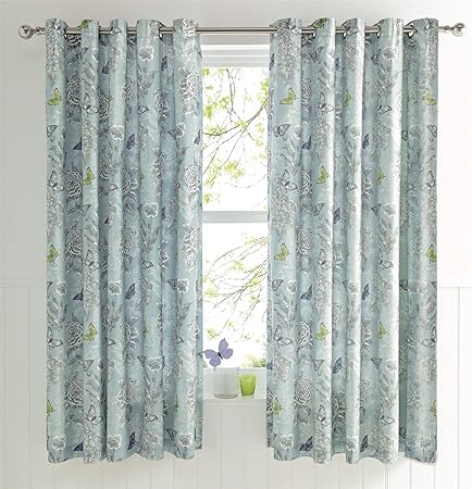 Savannah Thermal Curtains 66 X 72 Butterfly Floral Duck Egg Blue