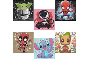 Sretoul 6 Pack Cartoon Diamond Art Kits for Kids- 6 Pack Small Diamond Art Painting, Arts and Crafts for Kids Ages 4-8-12 6X6 Inch