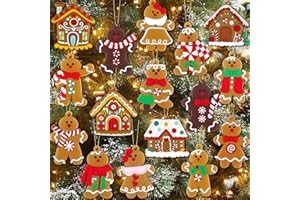 MIUCAT 16Pcs Gingerbread Man Ornaments for Christmas Tree Gingerbread Christmas Decorations with Gingerbreads House Ornament for Christmas Tree Hanging Party Decor