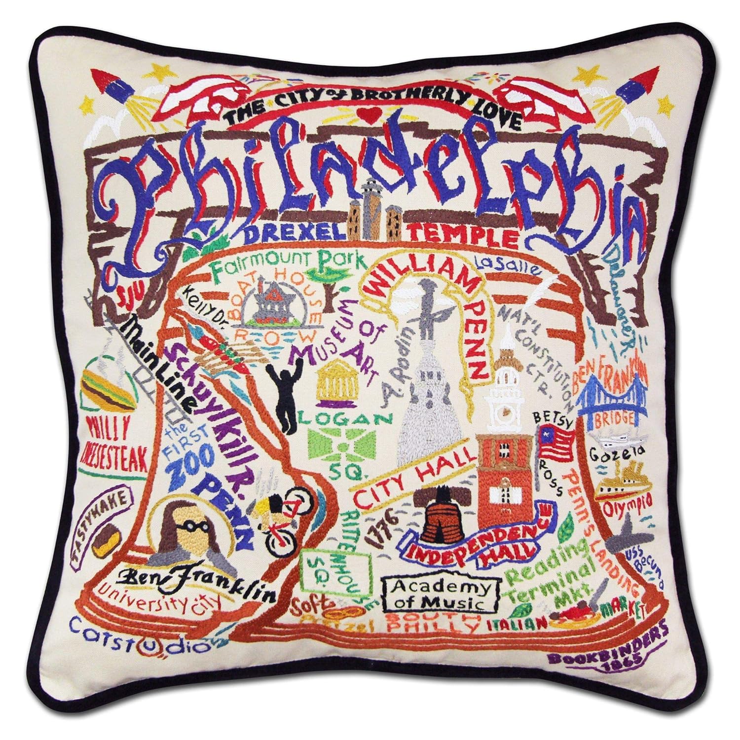 catstudio Philadelphia Embroidered Decorative Throw Pillow | Beautiful Award Winning Home Decor Artwork | Great for The Living, Family, Bed Rooms