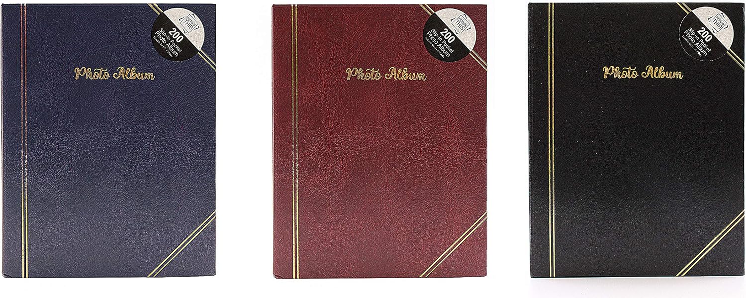 Picture This Photo Album - 200 Slip in Pockets Red, Black, Blue - 4" x 6", 7531, Plain, 200 4"x6"