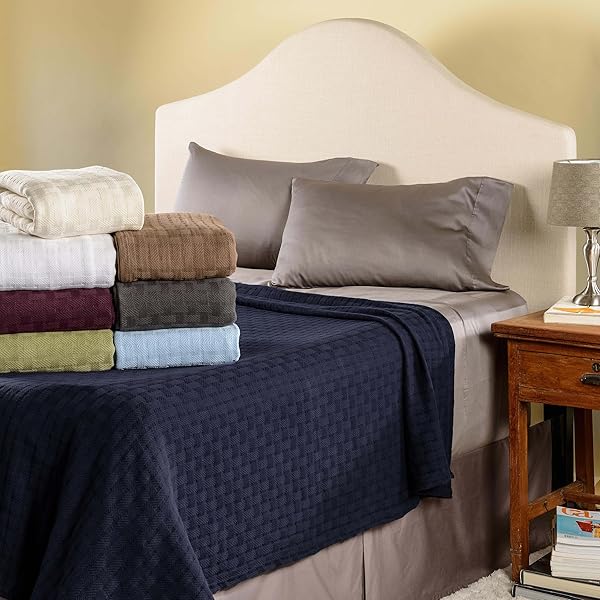 SUPERIOR BASKETWEAVE COTTON BLANKET – SOFT & COMFY MEDIUM-WEIGHT COVER FOR BED, BEDDING, BEDROOM, LIVING ROOM COUCH THROW, LOUNGING – MODERN BOHO WOVEN DESIGN – FULL/QUEEN SIZE, GOLD