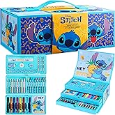 Disney Stitch Kids Colored Pencils Drawing Kit Art Set for Girls Boys Stationery with Notepad Crayons Markers Travel Case Gifts for Kids (Blue Stitch)