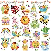 Inbagi 20 Pcs Spring Diamond Painting Kits Diamond Art Keychain 5d DIY Painting Tags Flower Insect Animal Bee Frog Crafts Ornaments Hanging Spring Summer Decor