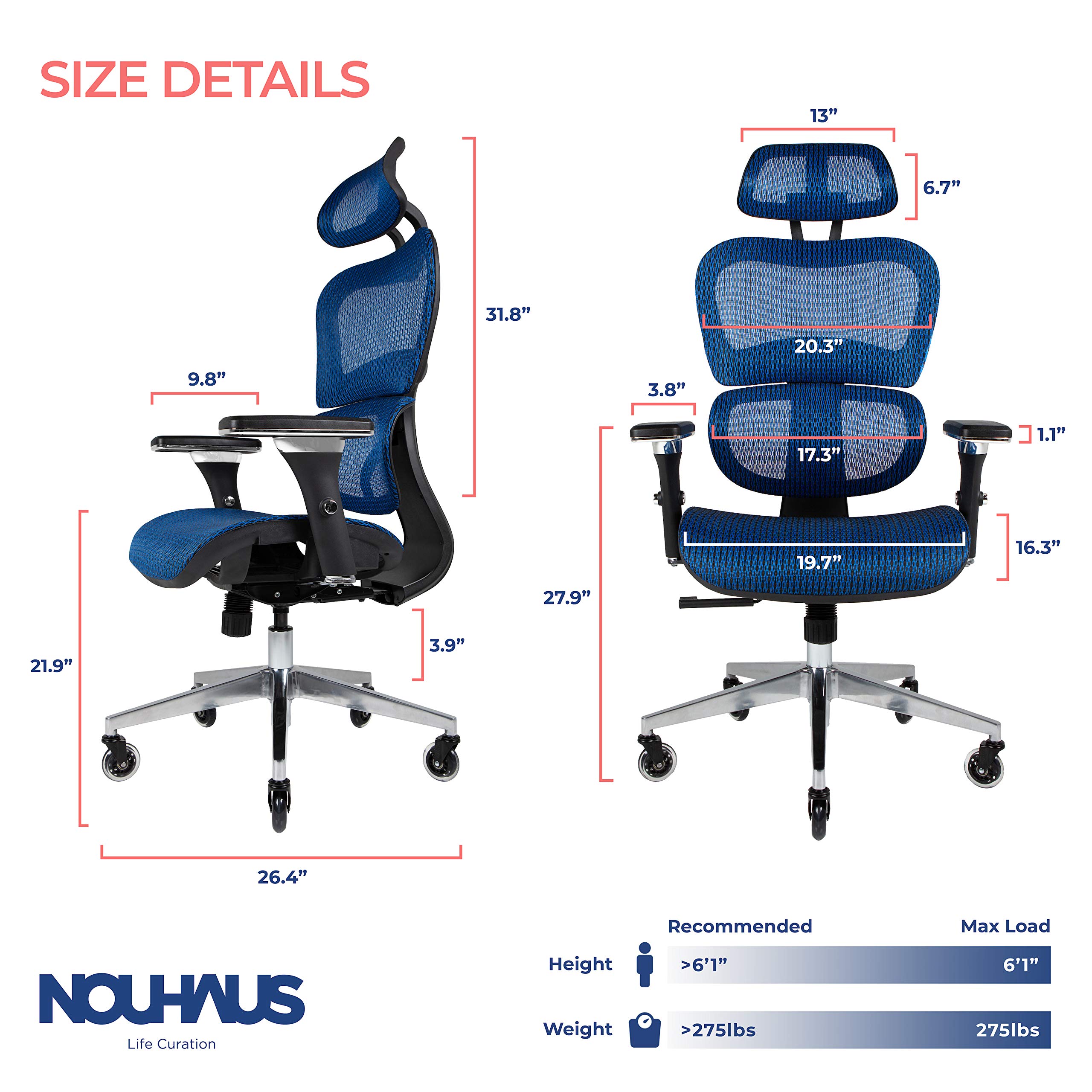 NOUHAUS Ergo3D Ergonomic Office Chair Rolling Desk Chair with 4D