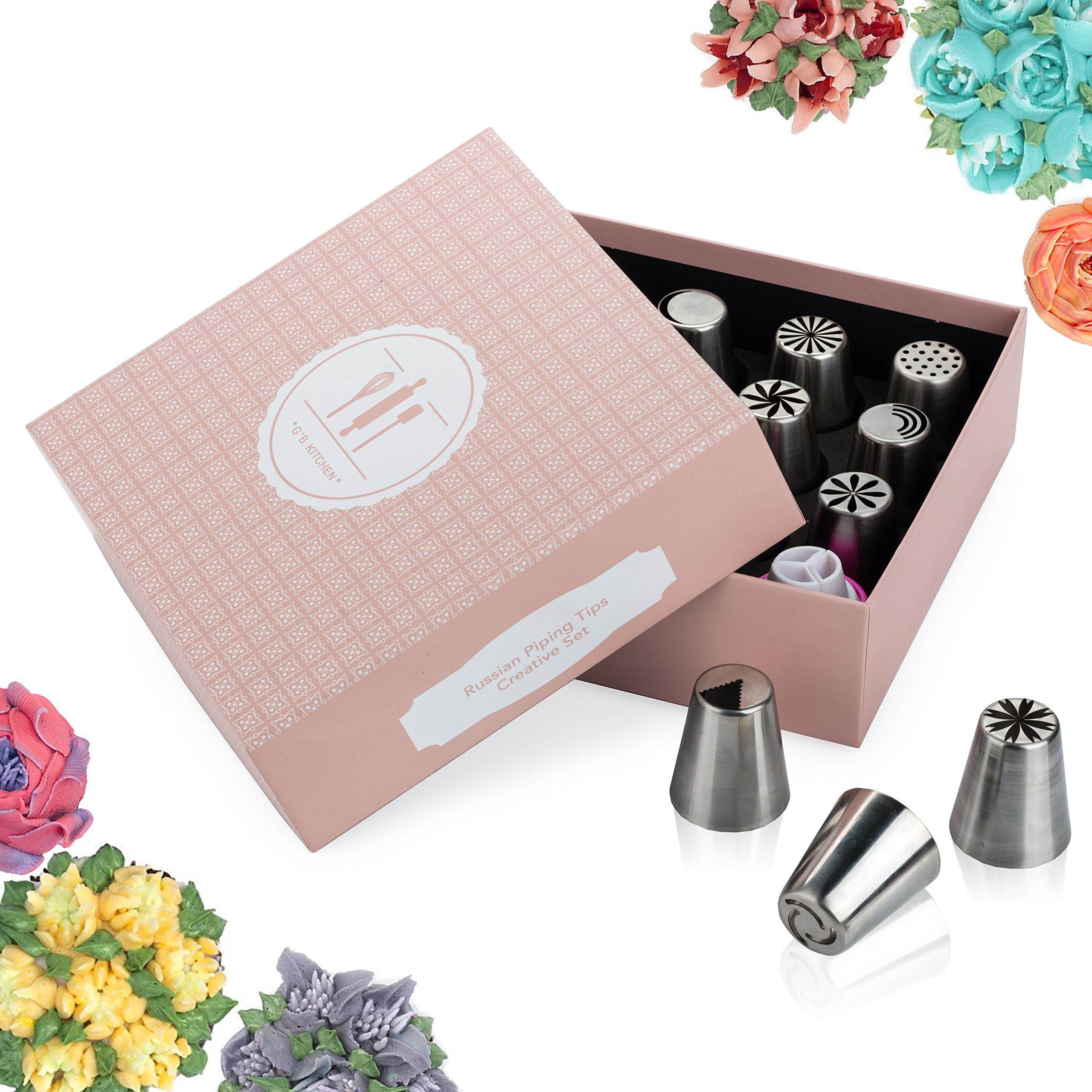 Russian piping tips set for icing nozzles pastry decoration-PREMIUM stainless steel 25 frosting flowers tip kit | DELUXE cake decorating w/bag-Bonus GIFT PACKAGE,Buttercream EBook,online videos >>