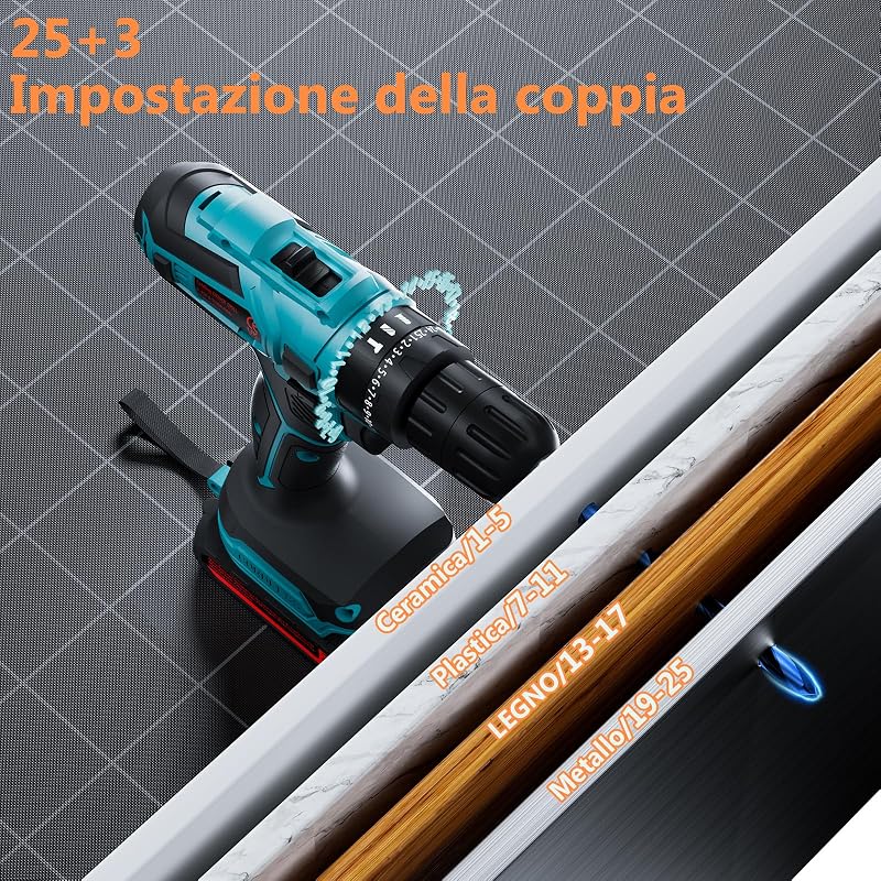 Trapano Avvitatore Batteria 21V, con 2×2000mAh Batterie (Blu)