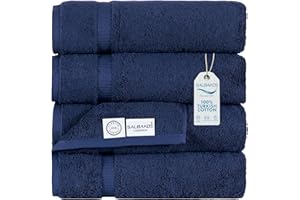 SALBAKOS 100% Turkish Cotton Bath Towel Set of 4 27x54 inch | Heirloom Quality | Hotel & Spa Collection | Ultra Soft, Super Absorbent, Long Lasting Bath Towels | Made in Turkey (Navy, 4 Bath Towels)