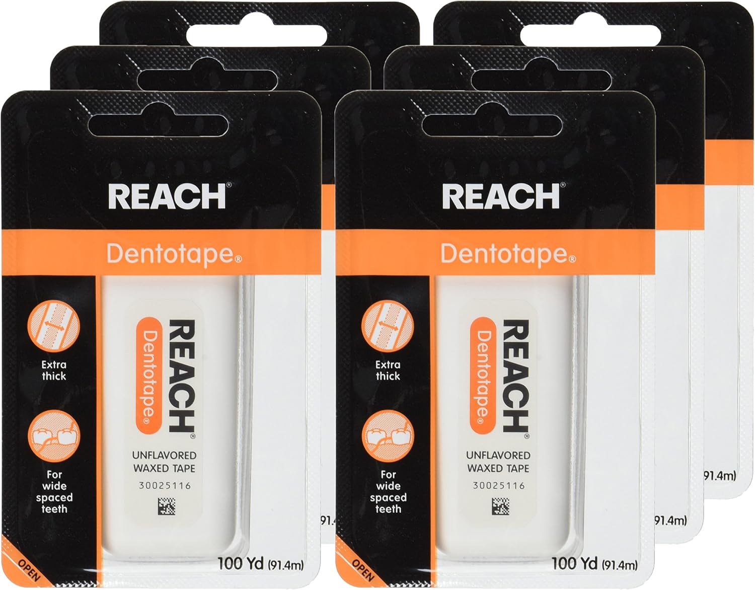 Reach Dentotape Waxed Dental Floss with Extra Wide Cleaning Surface for Large Spaces Between Teeth Unflavored, 100 Yards, (Pack of 6) - Image 5