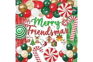 Kriyokiaa Friendsmas Christmas Party Decorations Merry Friends Christmas Party Decorations with Merry Friendsmas Banner, Foil Balloons, Latex Balloons and Foil Curtain for Friends Gathering Decor