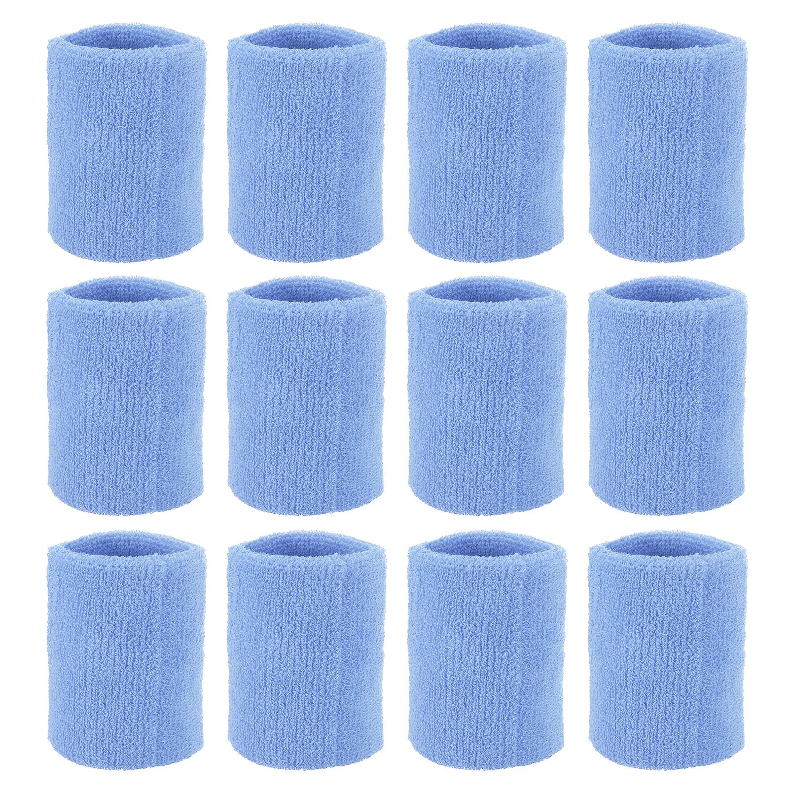 PATIKIL Sports Wristbands 8x8cm, 12 Pcs Wrist Sweatband Absorbent Cotton Terry Cloth Wrist Bands for Competitions Tennis Basketball Working Out Athletic Running, Lake Blue