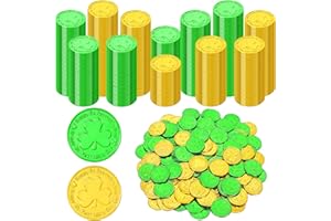 FULLIVE 200 PCS St Patricks Day Decorations, 1.4 in Shamrock Gold Coins for St Patricks Day, Gold Green Lucky Coins Fake Coins Plastic Coins Shamrock Coins, Shamrock Decor St Patricks Day Party Decorations