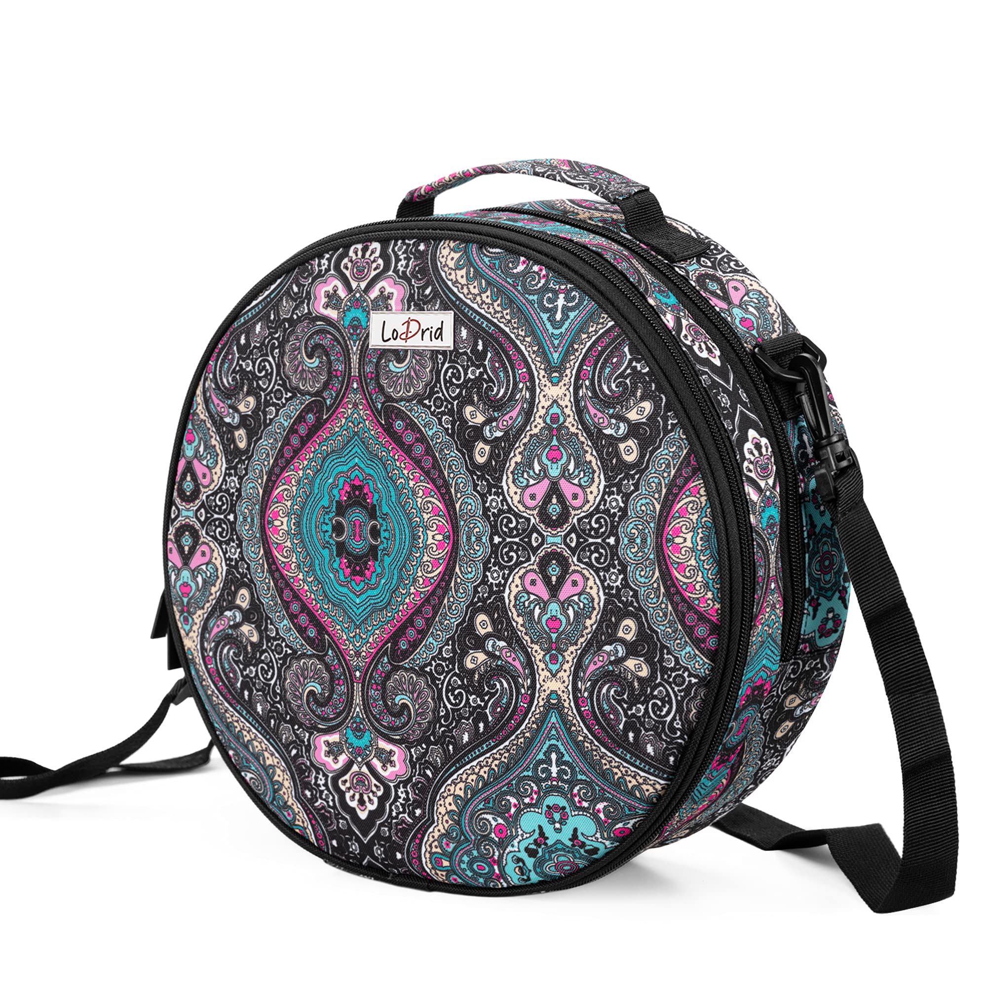 LoDrid Cross Stitch Bag, Round Double-Layer Embroidery Project Storage Bag for Storing Cross Stitch Kits and Embroidery Kits with Handle and Shoulder Strap, Totem (Bag Only)