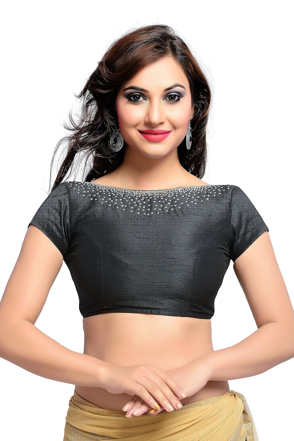 studio shringaar polyester solid beautiful black wedding blouse