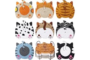 Snuvid Diamond Art Painting Coasters Kits, 8Pcs Cat Butt Coaster with Holder for Adults, Non-Slip DIY Dot Paint Craft Kits, Funny Cat Lover Gifts for Women