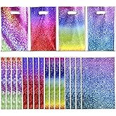 Boyuzcui 30 Pcs Gradient Colorful Party Favors Bags - Purple Printing Candy Treat Plastic Bags for Colorful Birthday Party Decorations Gifts