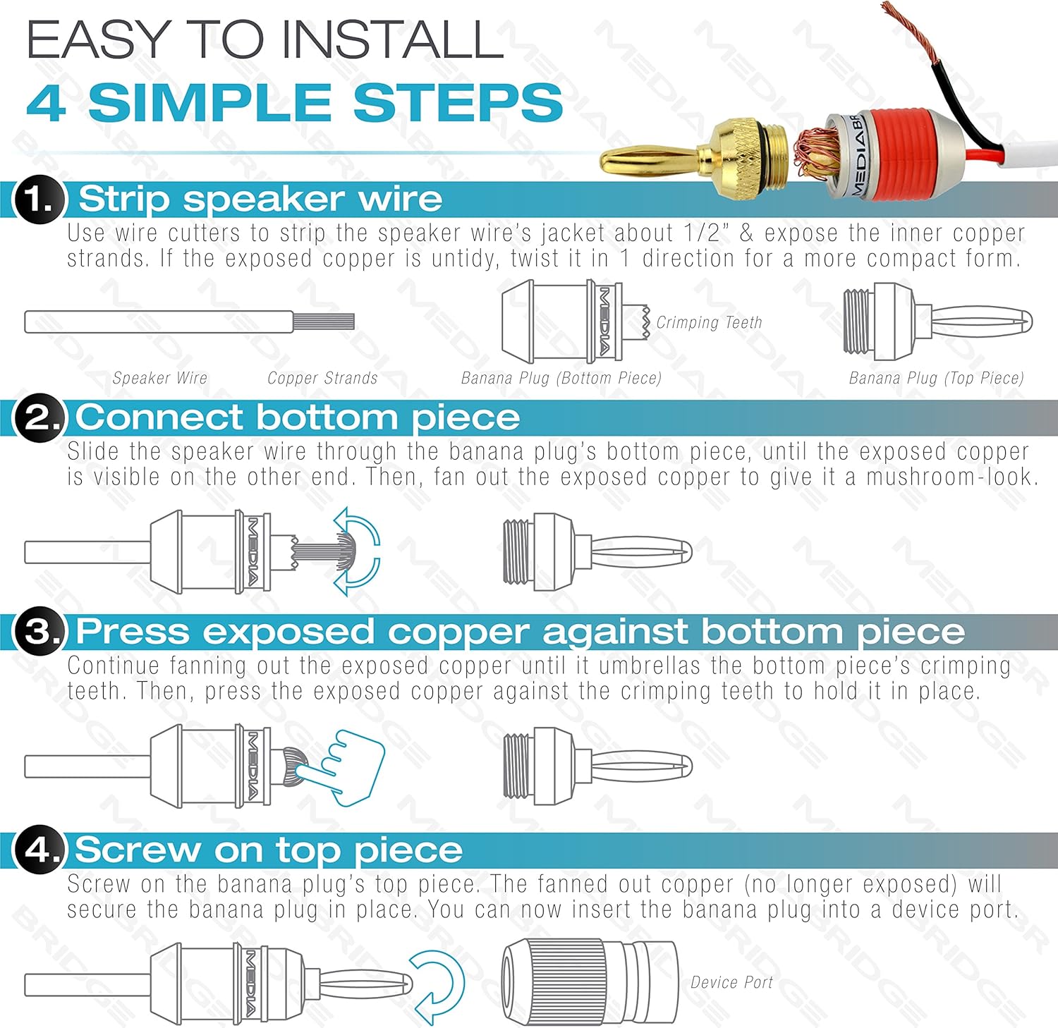 Mediabridge Banana Plugs - Corrosion-Resistant 24K Gold-Plated Connectors - 12 Pair/24 Banana Plugs (Part# SPC-BP2-12): Electronics