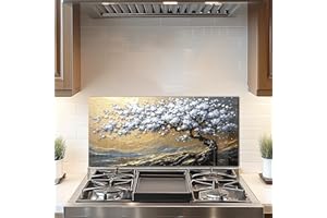 DAIFURONGE Tempered Glass Backsplash for Kitchen, Tree of Life Art Stove Backsplash Protector - Easy to Clean Wall Decor (Art Deco 4, 30"x14"(76.2x35.56cm))