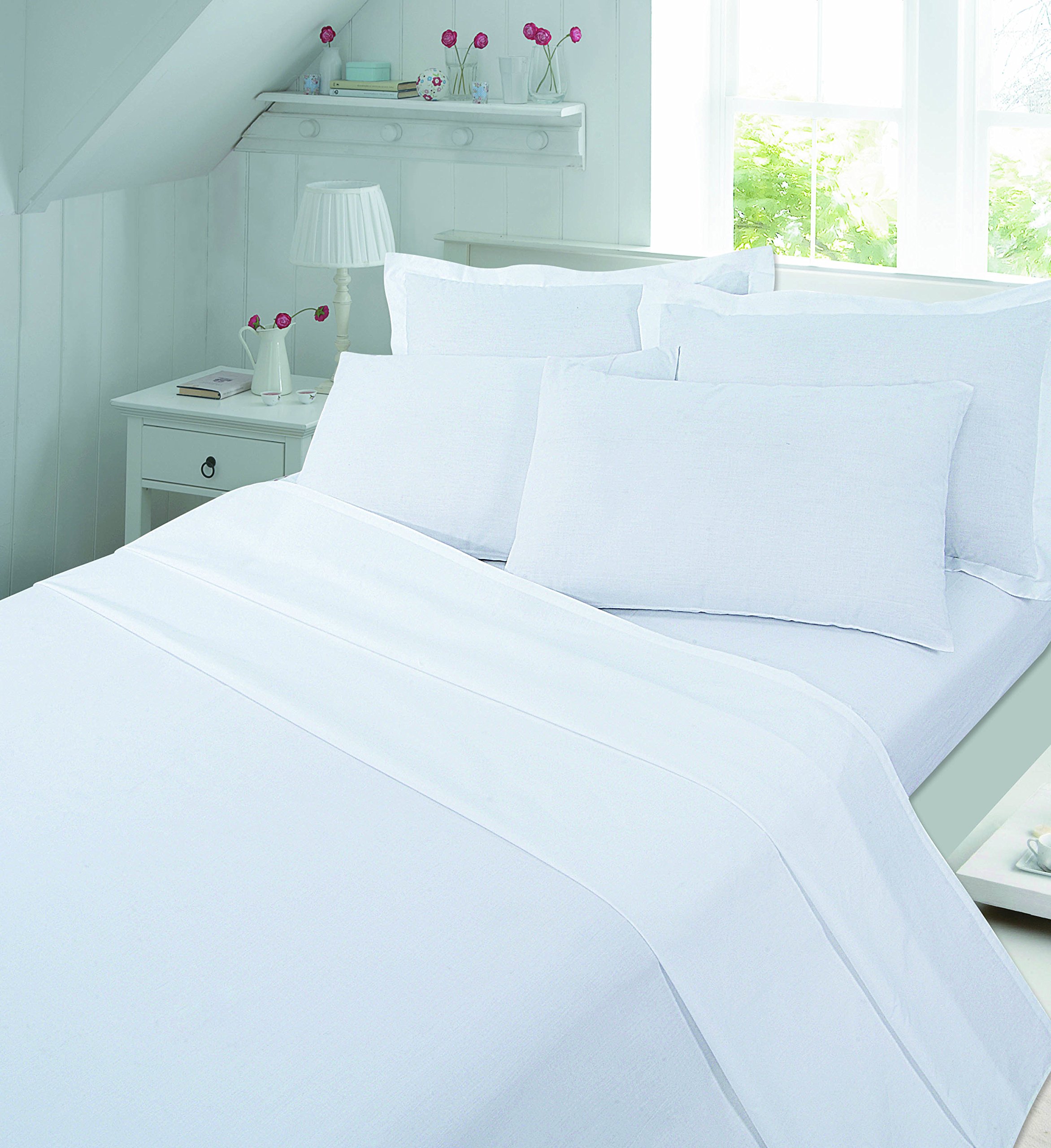 AmigoZone Plain Pollycotton Flat Sheet (Double, White) โ image 1