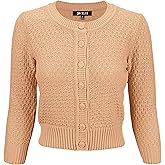 YEMAK Women's Cropped Cardigan Sweater – 3/4 Sleeve Crewneck Basic Classic Casual Button Down Soft Crochet Knit Top (S-3XL)