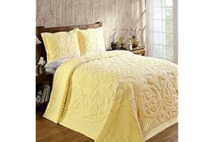 Better Trends Ashton Collection 100% Cotton Chenille Bedspread Medallion Design Queen Size Floral Design Bed Cover in Yellow - Tufted Cotton Bedspreads, Lightweight Bedspread & Coverlets