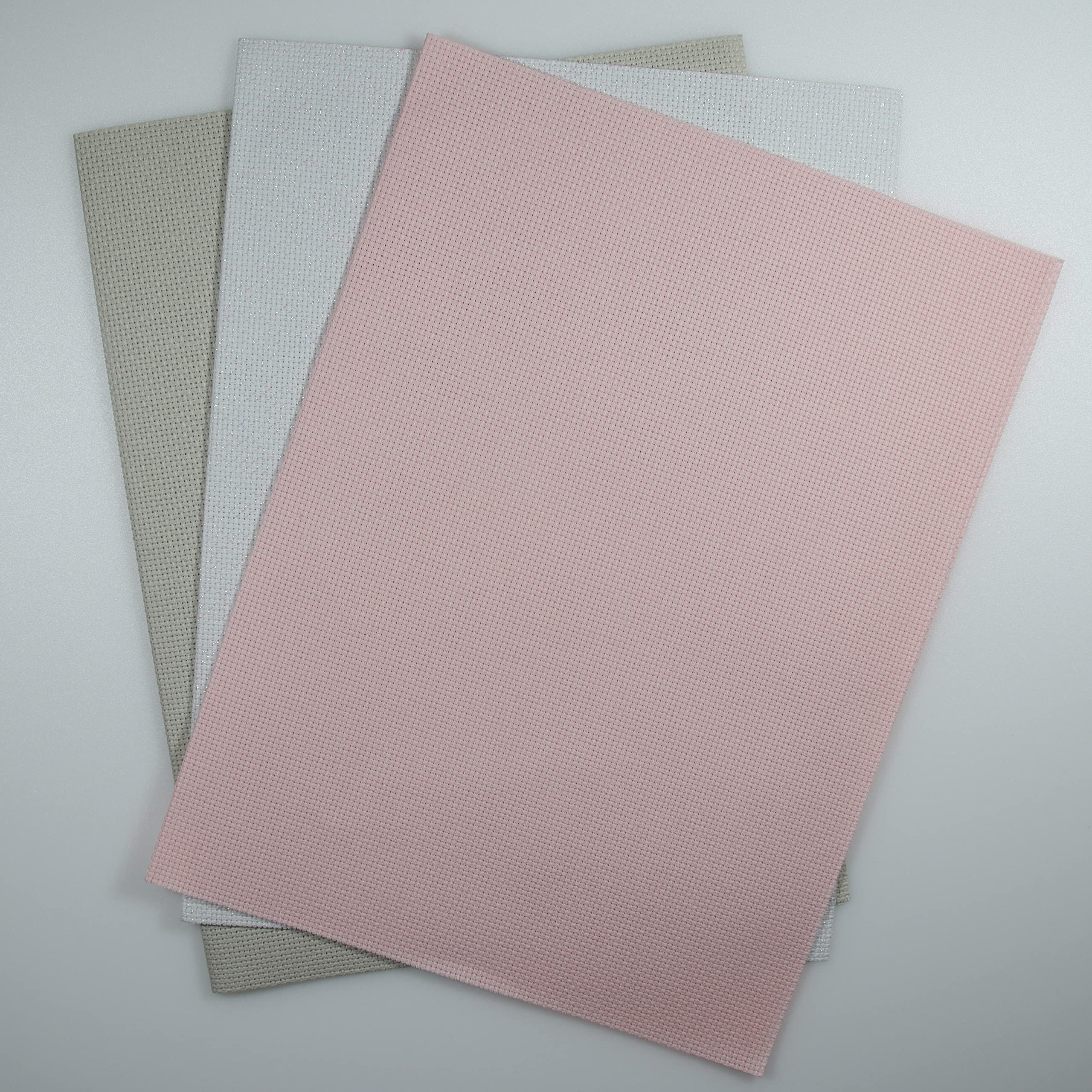 12" x 18" by 3 Pack 14CT Counted Cotton Aida Cloth Cross Stitch Fabric (White Opal+Pink+Pearl Gray)