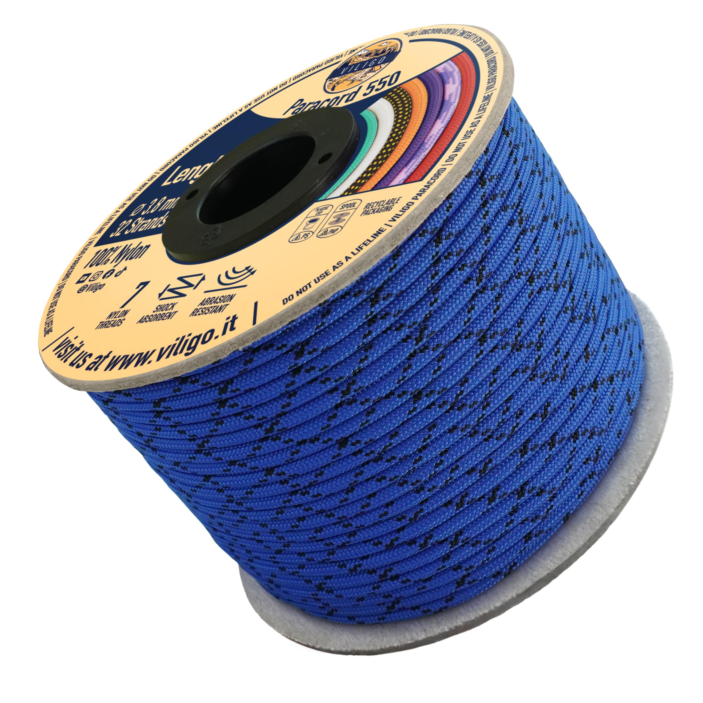 VILIGO Paracord 550 - Type III (3.8 mm) - Nylon Braid, 7 Inner Strands, Ideal for Camping, DIY Projects, Bracelet Making and Accessories (50 m, Whirlpool)