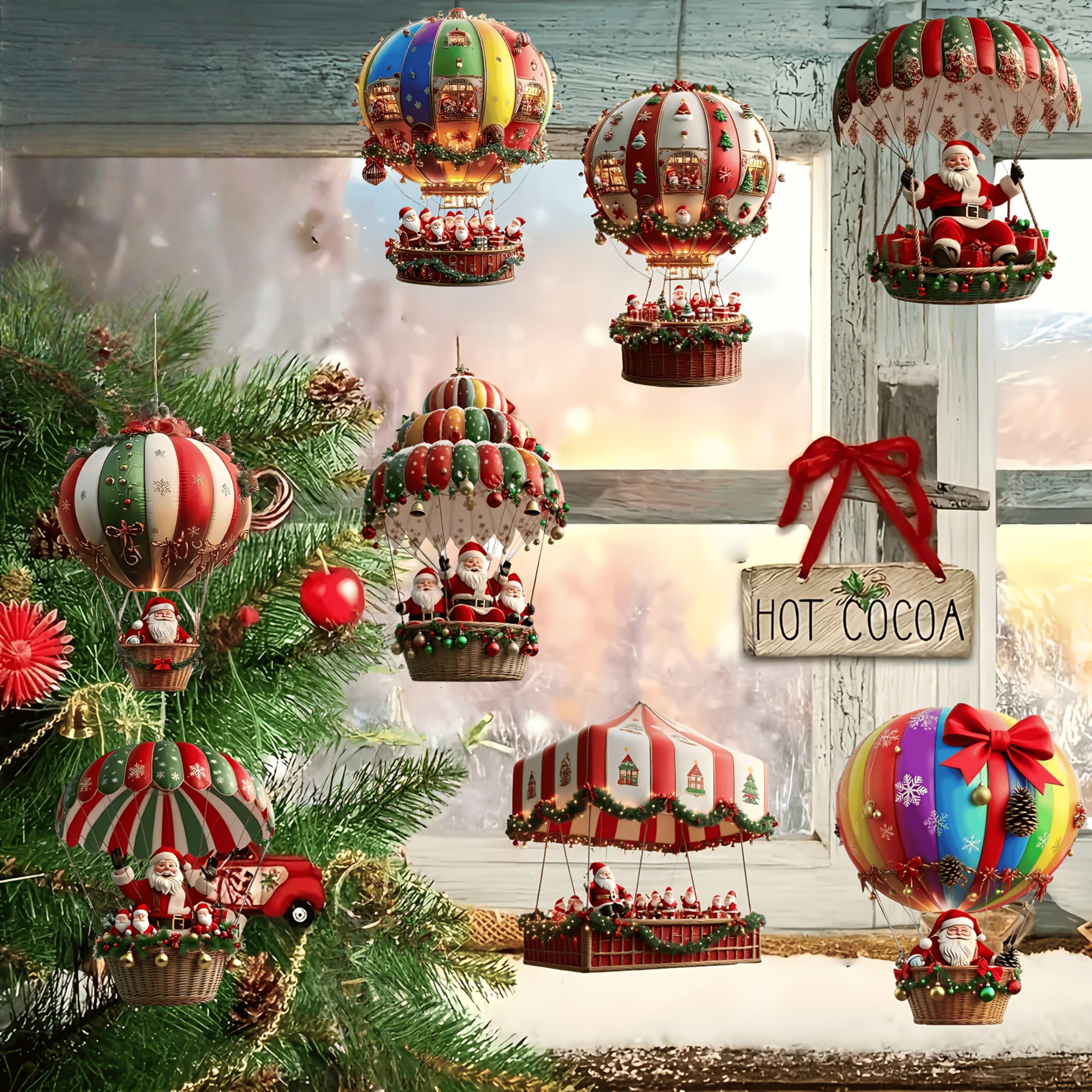 Photo 1 of 10pcs Santa Claus Parachute Handmade Ornament Set - Classic Christmas Decorations for Home and Garden, Festive