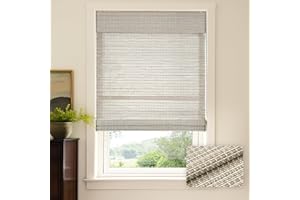 LazBlinds Cordless Bamboo Roman Shades for Windows, Light Filtering Natural Bamboo Blinds, Easy Lift Cordless Design for Living Room & Bedroom, Fits Interior Windows 34" W x 64" H, Greystone
