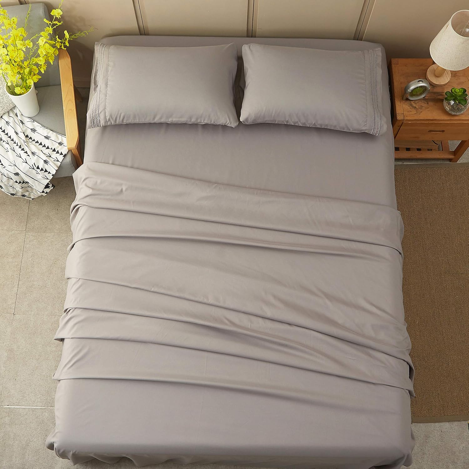 Sonoro Kate Sheets Super Soft Microfiber 1800 Thread Count 16 Inch Deep Pocket 4 Piece Queen Grey …: Kitchen & Dining