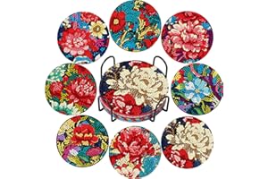 EWJRNSF 8 PCS Diamond Art Coasters Kit, Small Diamond Painting Coasters, Fall Diamond Art Kits for Adults Beginners, Arts and Crafts Supplies Item Sets with Holder