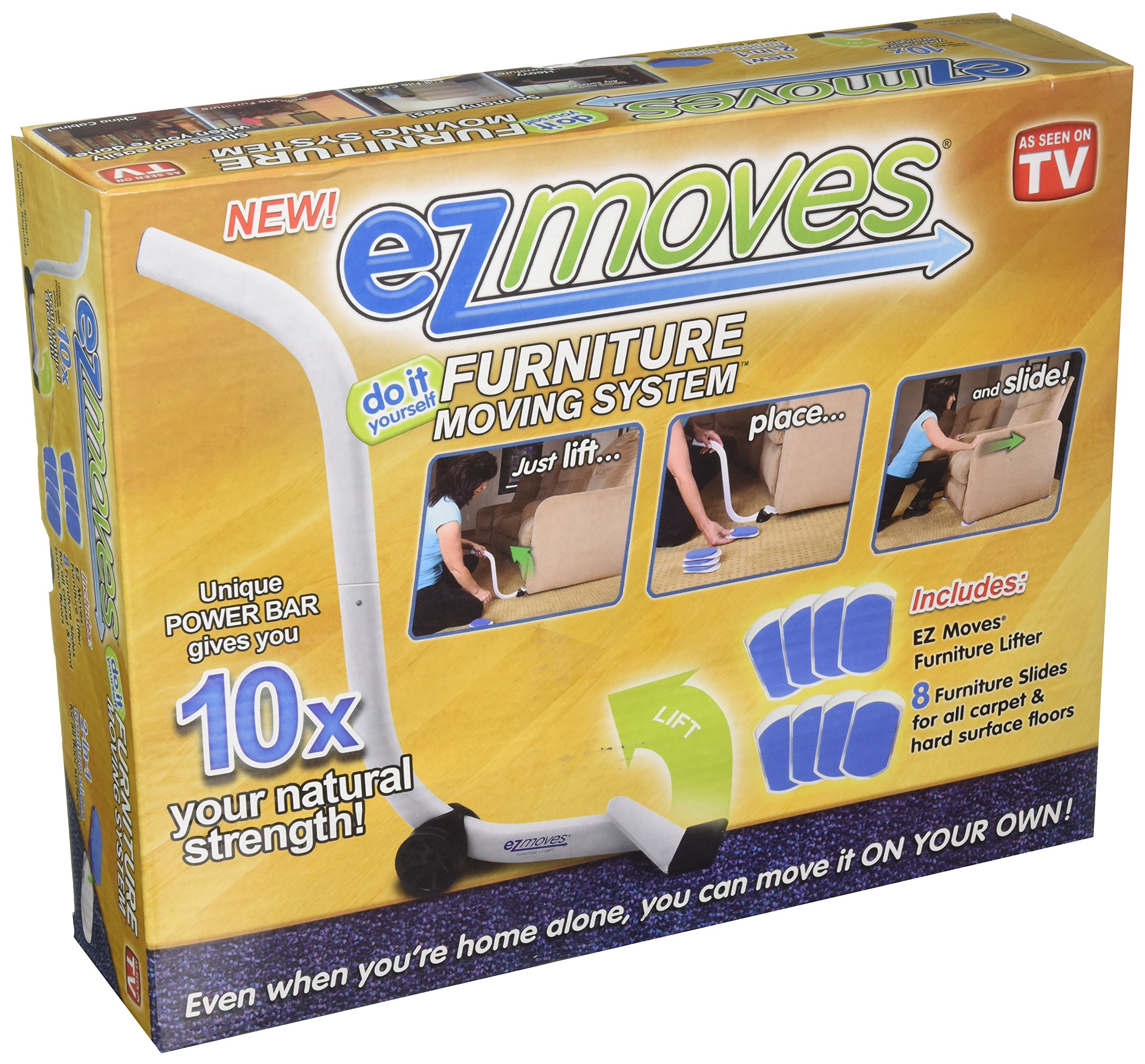 EZ Moves Furniture Moving Pads System (1 Lifter Tool 8 Sliders) As Seen