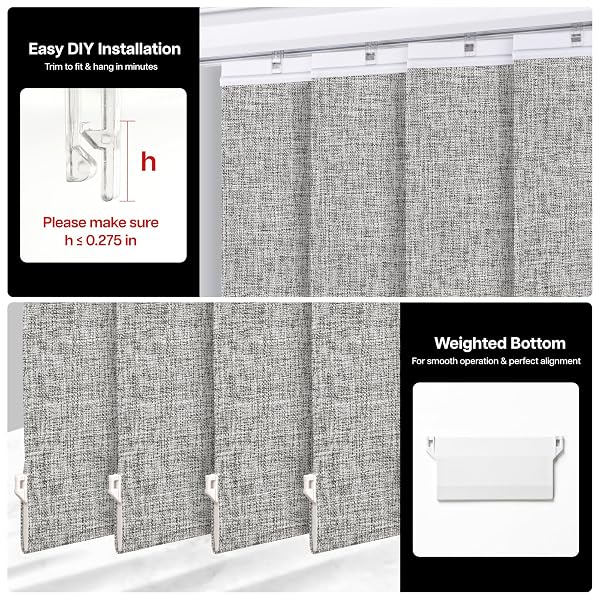 LAZBLINDS LIGHT FILTERING VERTICAL BLINDS REPLACEMENT SLATS – POLYESTER FABRIC FOR SLIDING GLASS DOOR, PATIO & WINDOWS, 82.5″X3.5″, 25 PACK, GREY