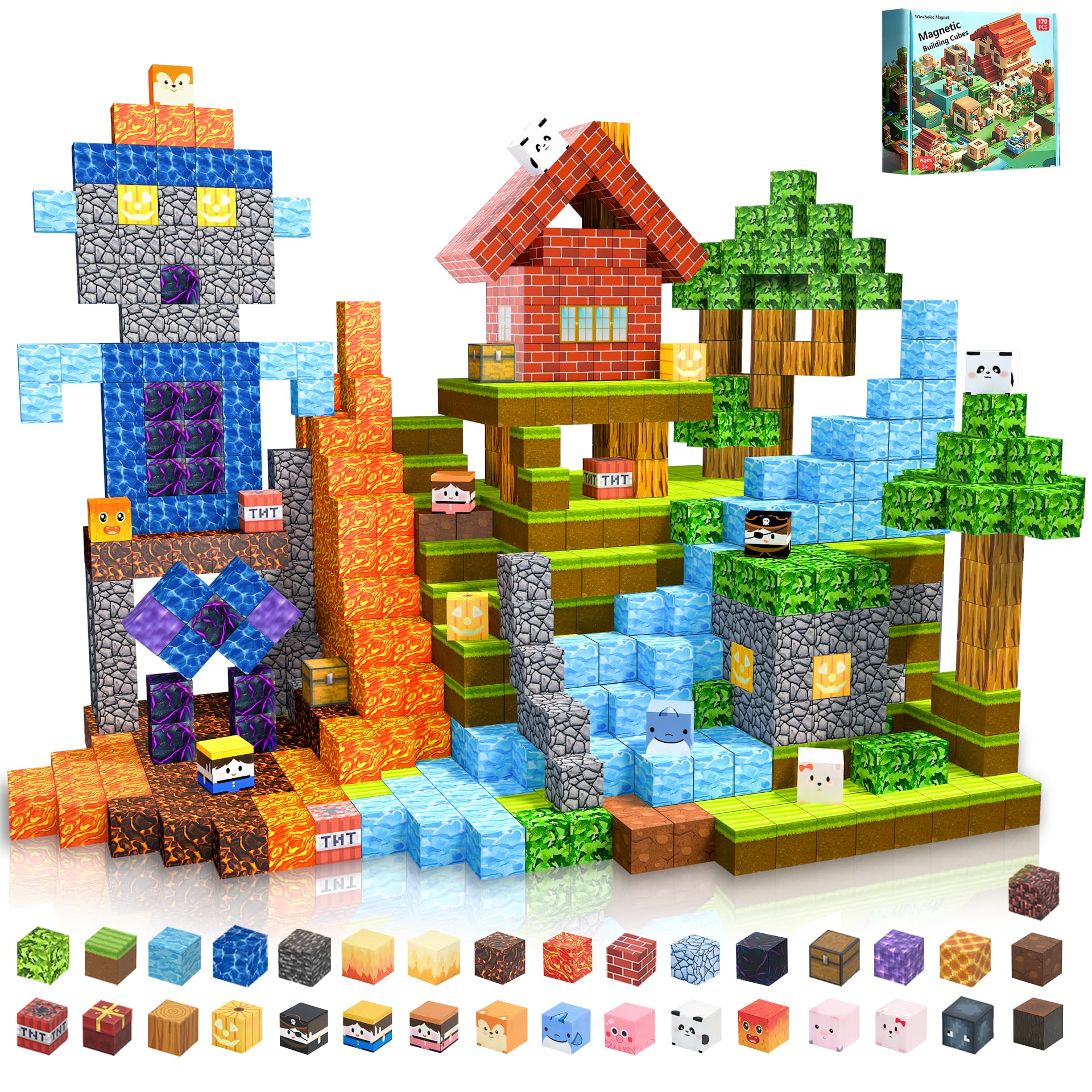 Magnetic Blocks,170PCS Magnetic Building Blocks Upgraded Sensory Toys Construction Set,Magnets Cubes Building Toys for Kids Games,Toddler Montessori Stacking Magnets for 3+ Boys Girls Birthday Gifts